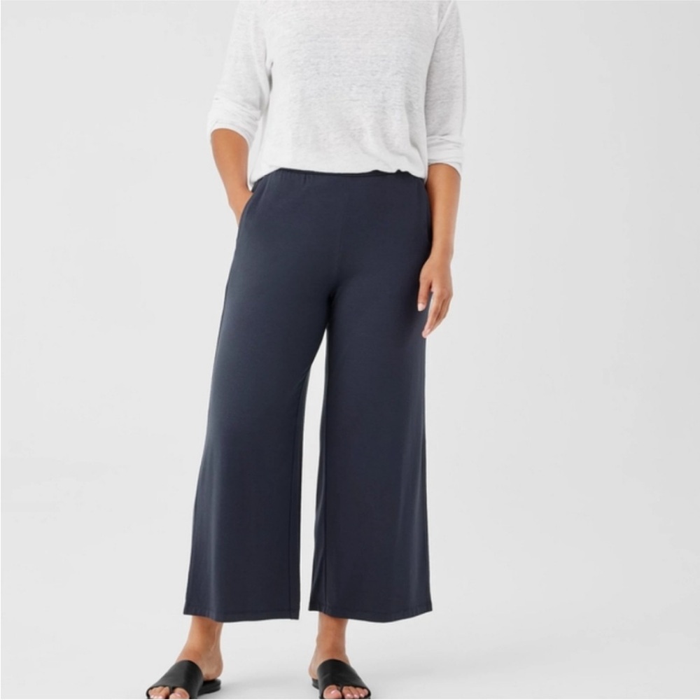 Eileen Fisher Navy Wide Leg Easy Fit Cropped Length Pant, new without tags